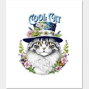 Cool Cat in a Floral Hat Posters and Art